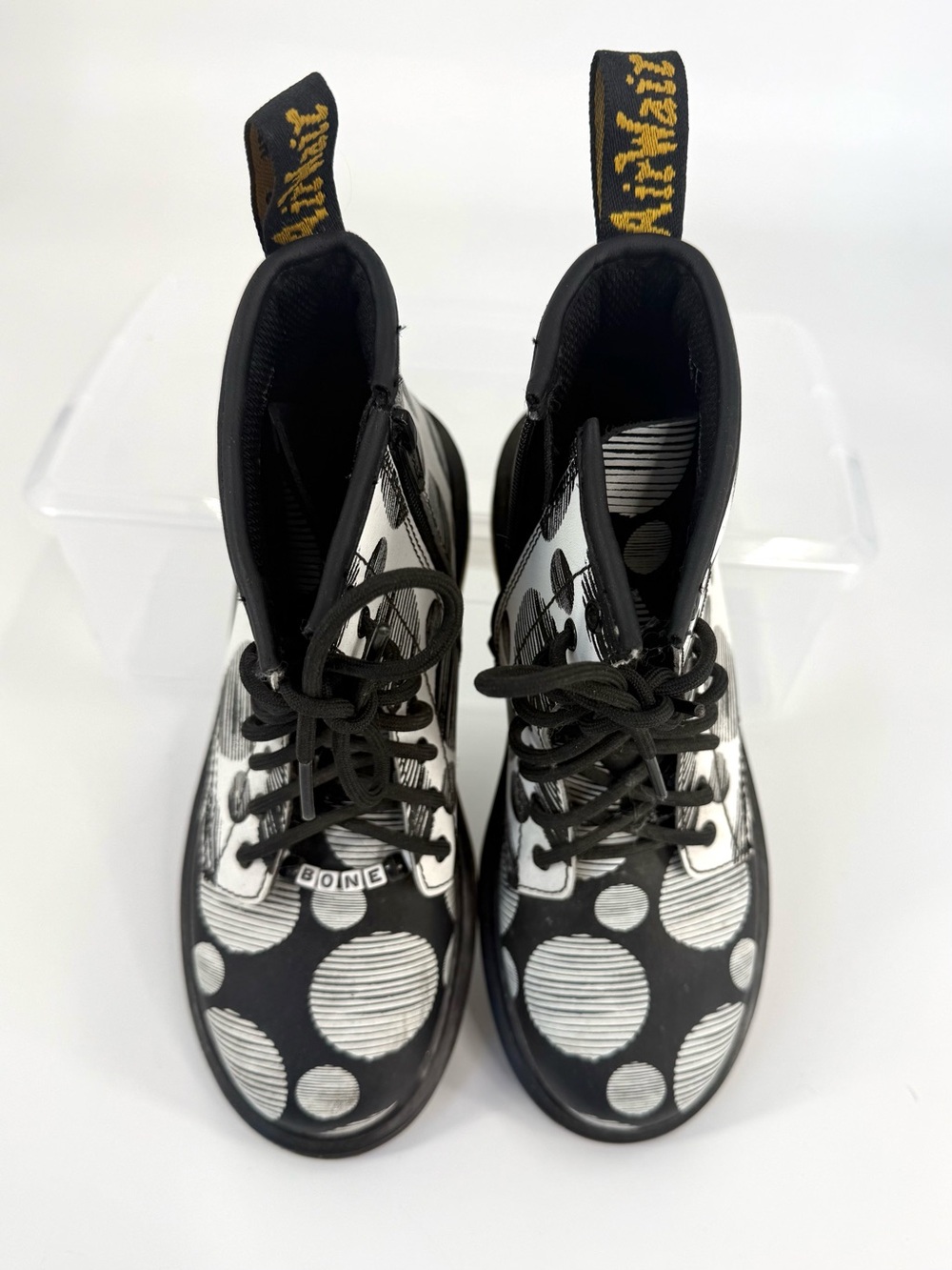 Dr. Martens 1460 J Polka Dot Lace Up Side Zip Leather Combat Boots, UK 2, US 3 - Picture 5 of 12